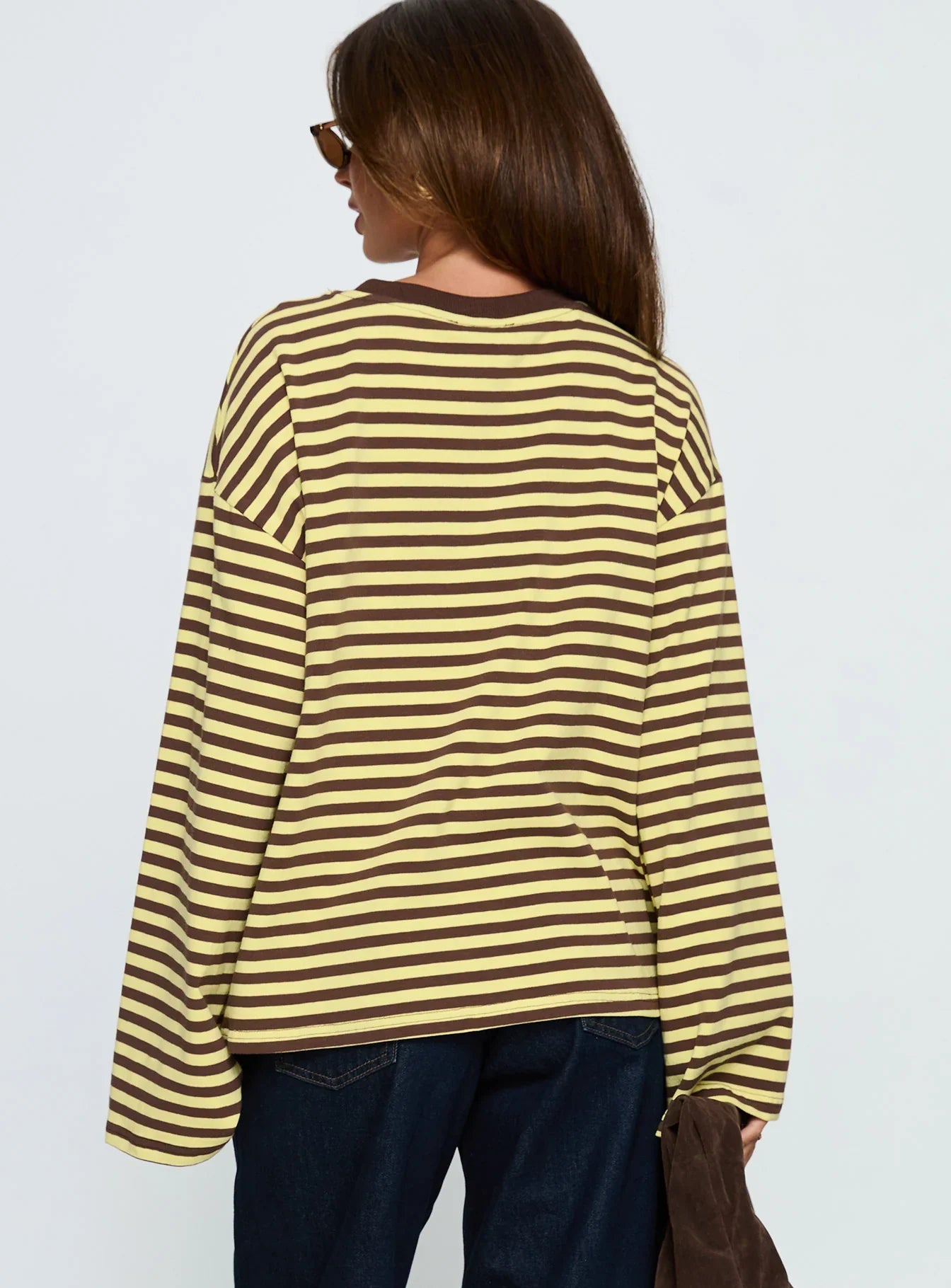 Settle Down Long Sleeve Top Yellow Brown Stripe