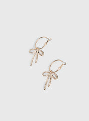 Goodnight And Go Bow Hoop Earrings Gold Red