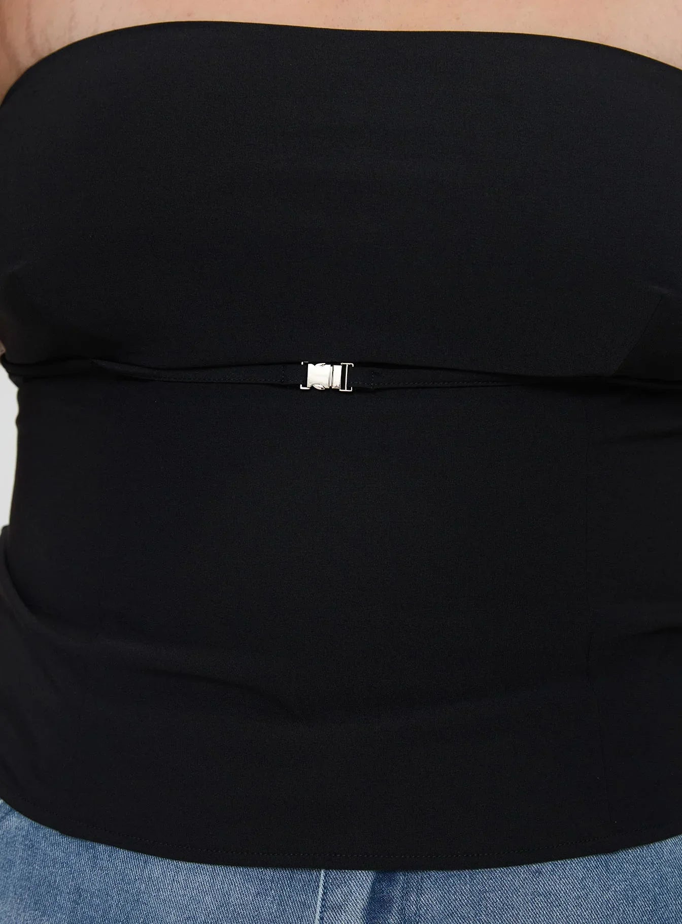Flounce Strapless Top Black Curve