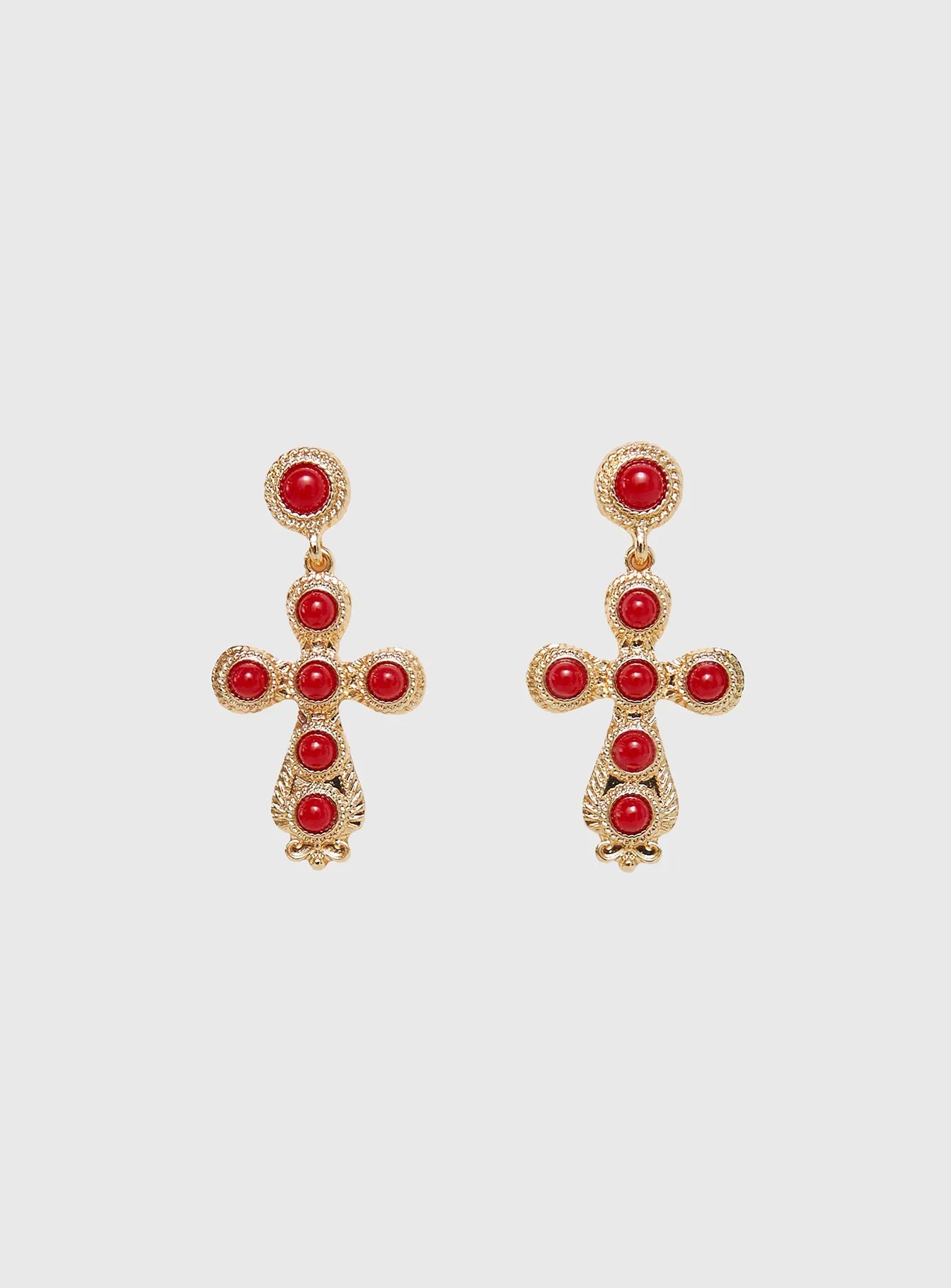 Oakwood Cross Earrings Gold Red