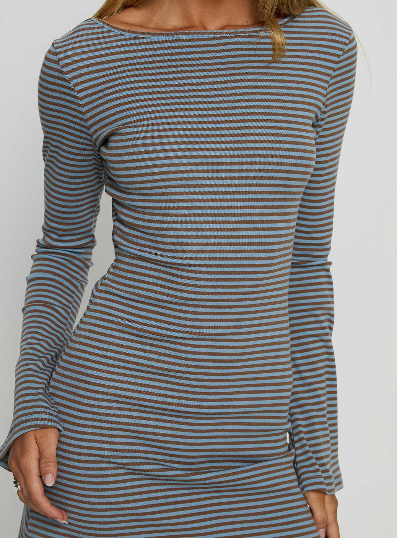 Bryanna Long Sleeve Mini Dress Blue Brown