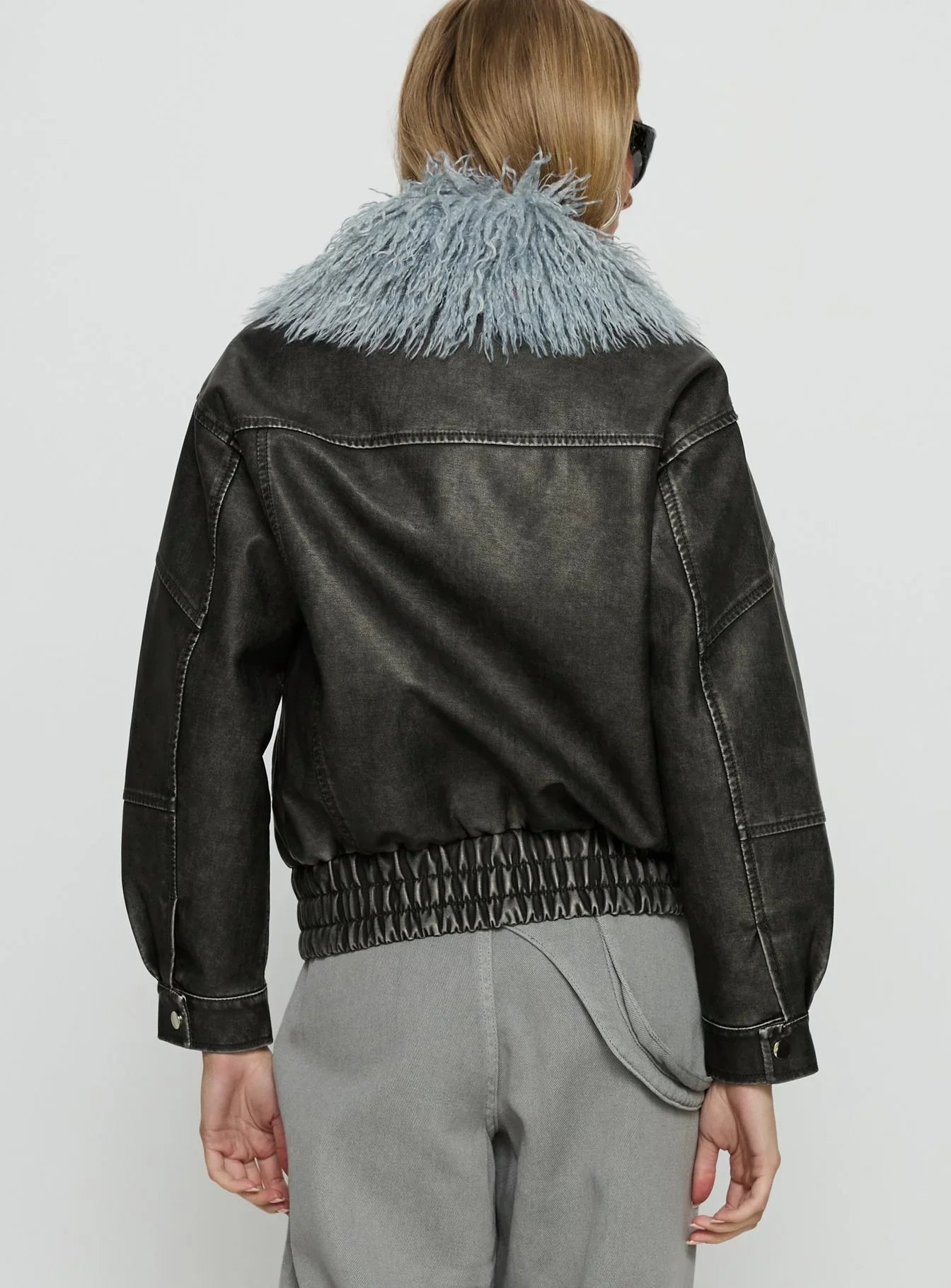 Brittanni Fluffy Collar Jacket Black Blue
