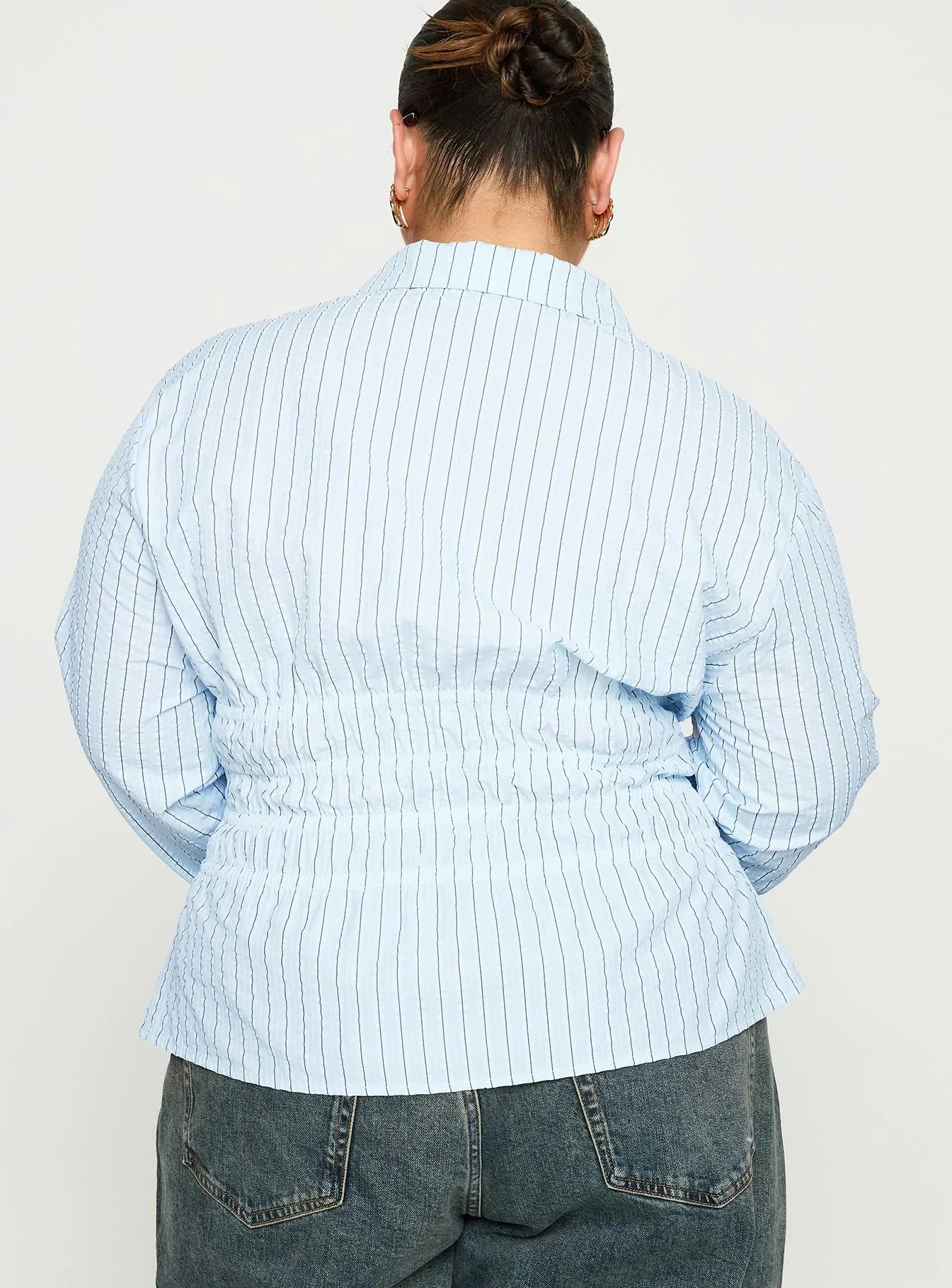 Liesel Shirred Long Sleeve Top Stripe Curve