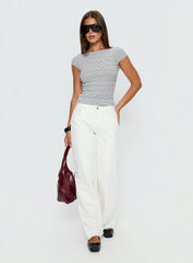 Nyren Low Back Boatneck Top White Black Stripe