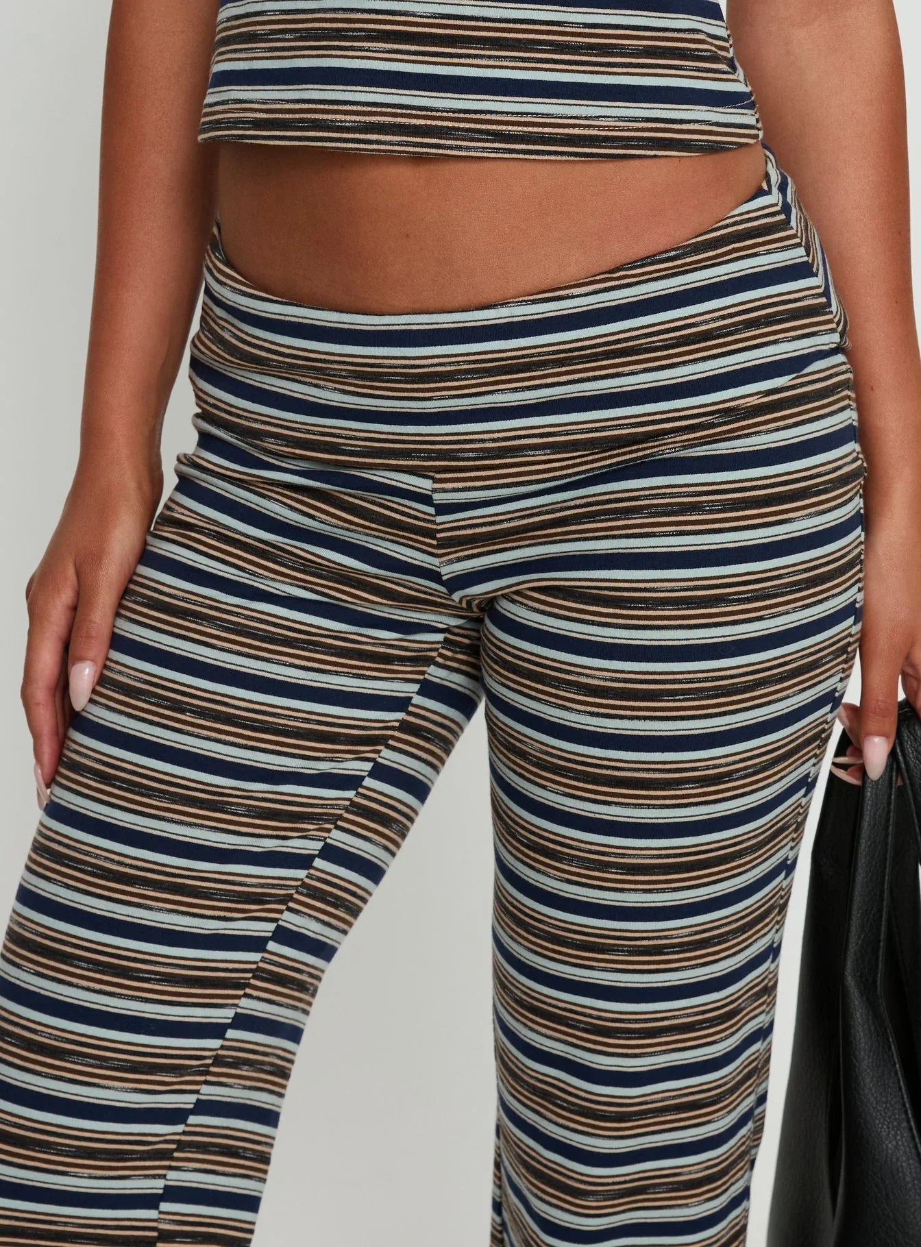 Manolo Foldover Pants Brown Grey Stripe