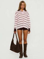 Aleka Rugby Long Sleeve Jersey Pink Brown Stripe