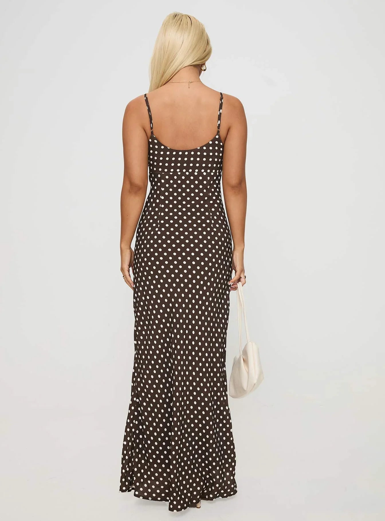 Jorjana Maxi Dress Brown White Polka Dot