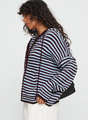 Brienna Zip Jacket Burgundy Blue Stripe