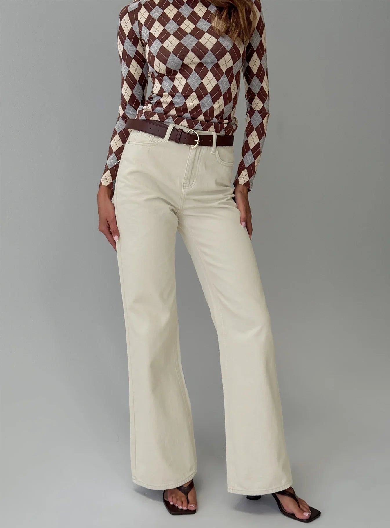 Maple Mid Rise Flare Jeans Ecru