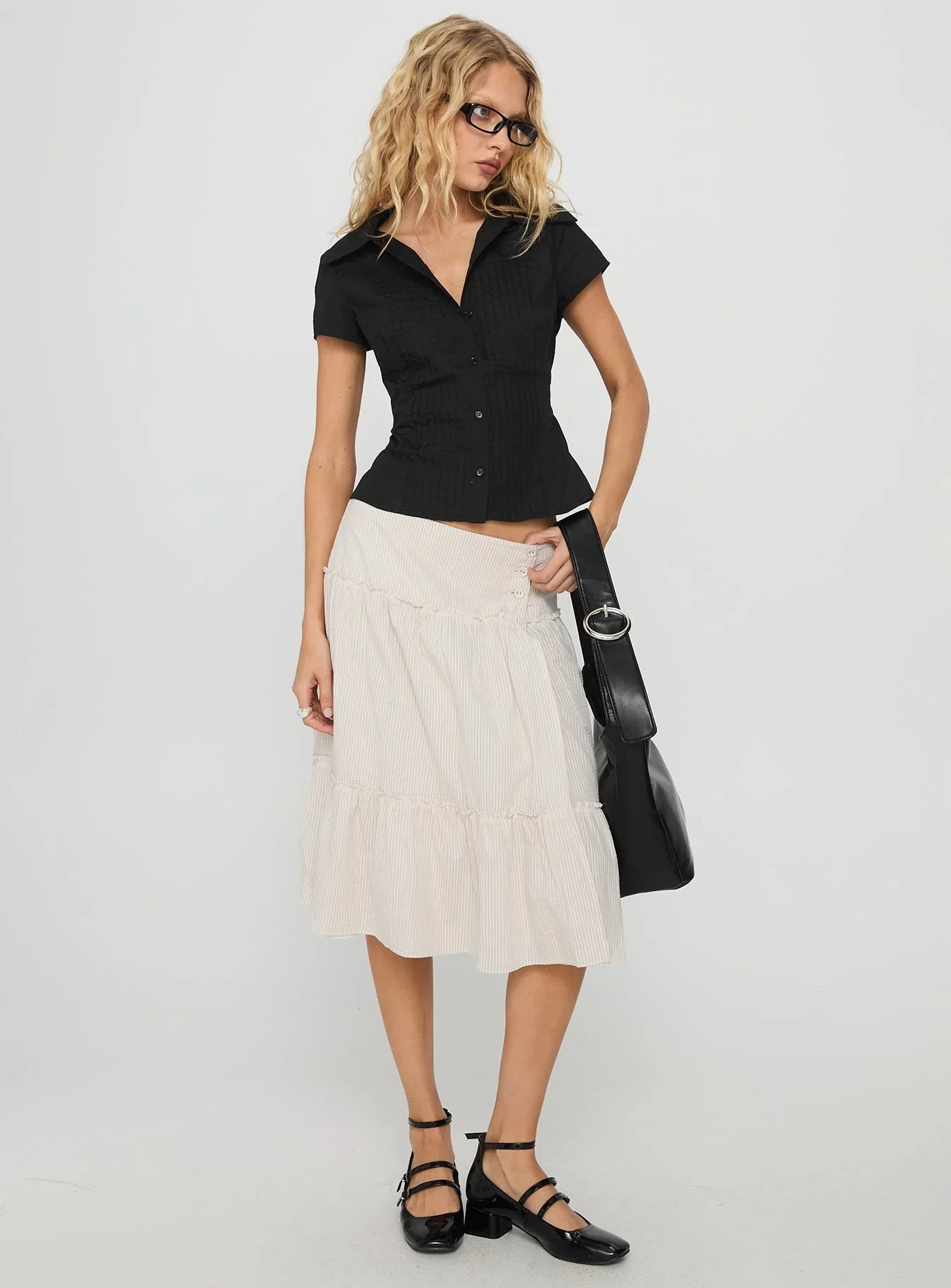 Cascades Low Rise Midi Skirt Beige White Stripe