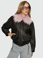 Brittanni Fluffy Collar Jacket Brown Pink