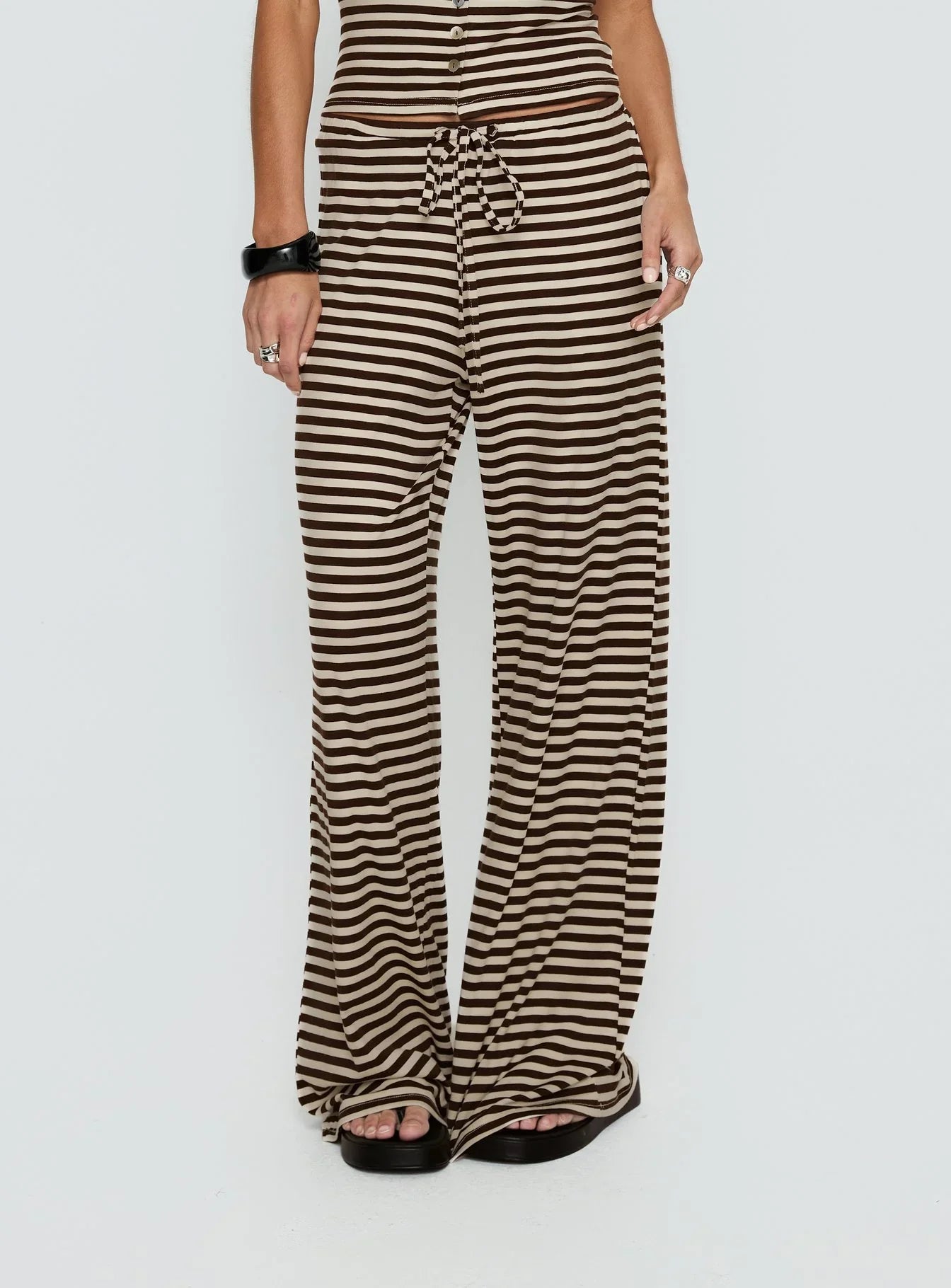 Gavrielle Jersey Wide Leg Pants Chocolate Cream Stripe