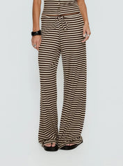 Gavrielle Jersey Wide Leg Pants Chocolate Cream Stripe