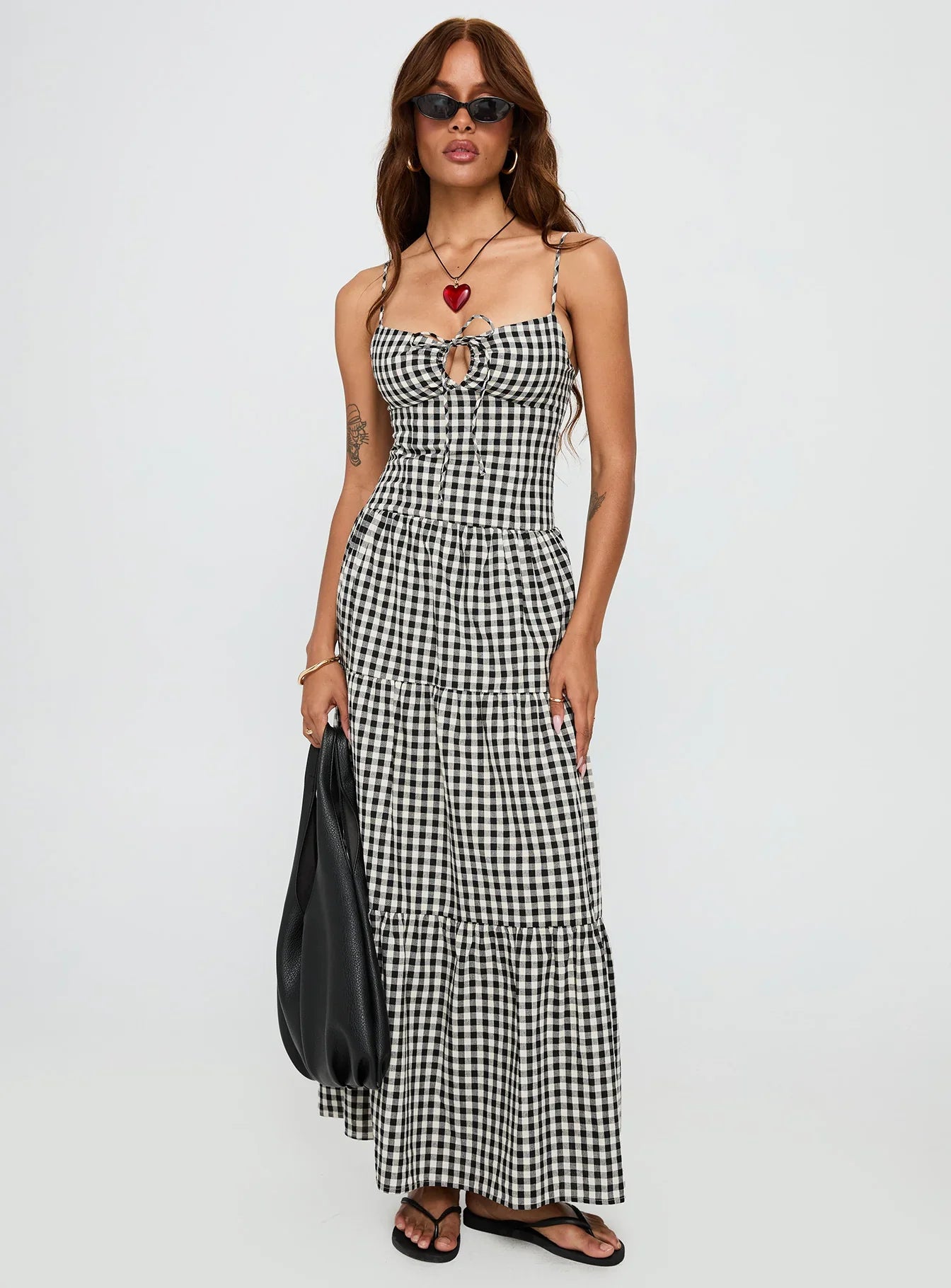 Avaleine Tiered Maxi Dress Black White Check