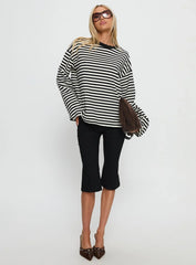 Settle Down Long Sleeve Top Black White Stripe