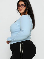 Baseline V Neck Long Sleeve Top Blue Brown Curve