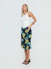 Tarla Midi Skirt Crystal Black Flower