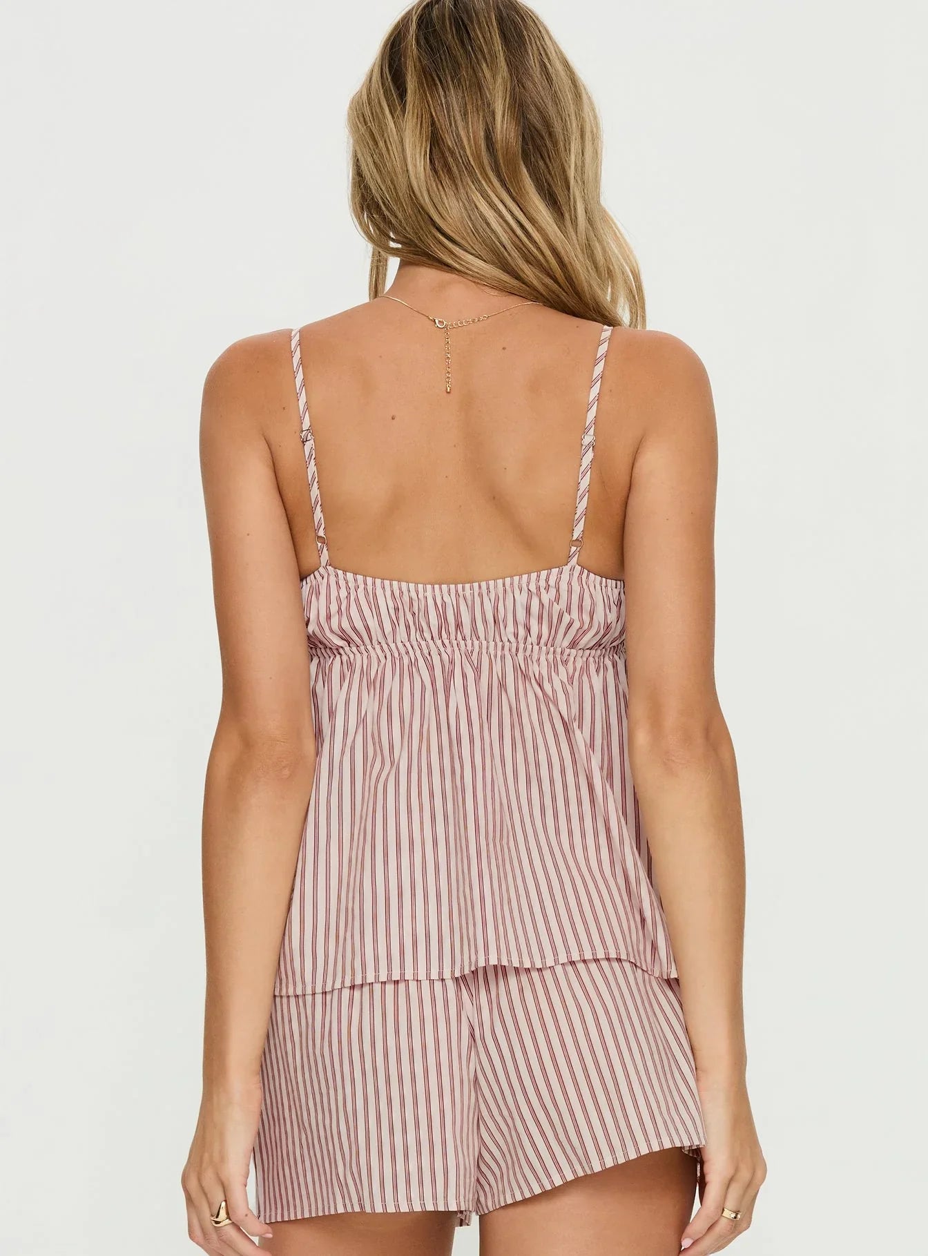 Chill Club Sleep Peplum Top Red White Stripe