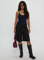 Elionne V Neck Contrast Top Navy Yellow