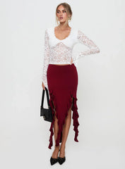 Peachey Asymmetric Ruffle Midi Skirt Burgundy