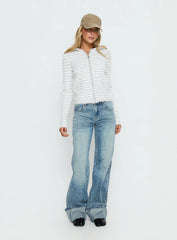 Superstars Zip Through Hoodie Grey Cream Stripe