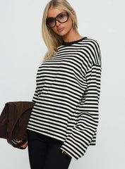 Settle Down Long Sleeve Top Black White Stripe