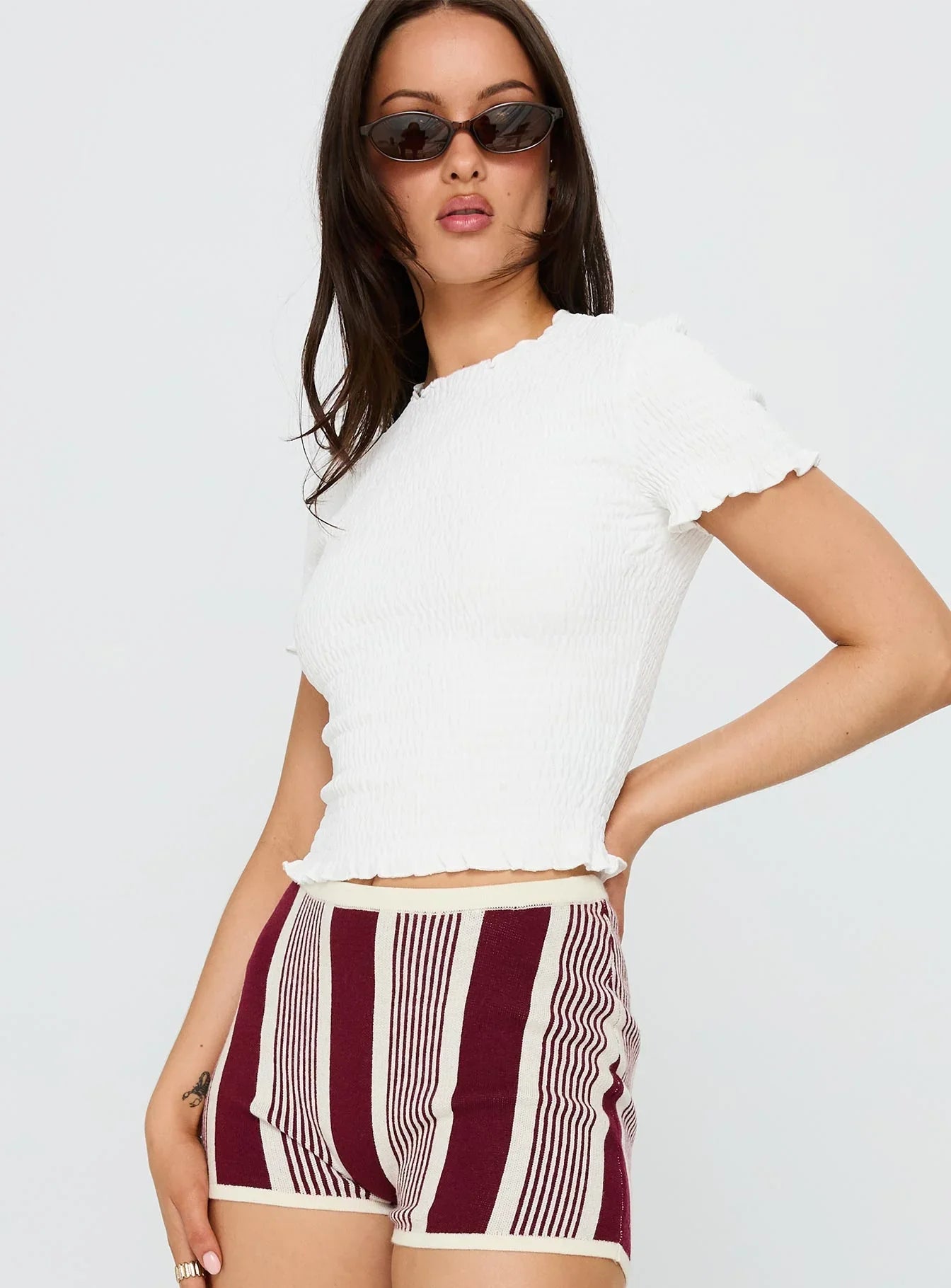 Palm Reader Shirred Top White