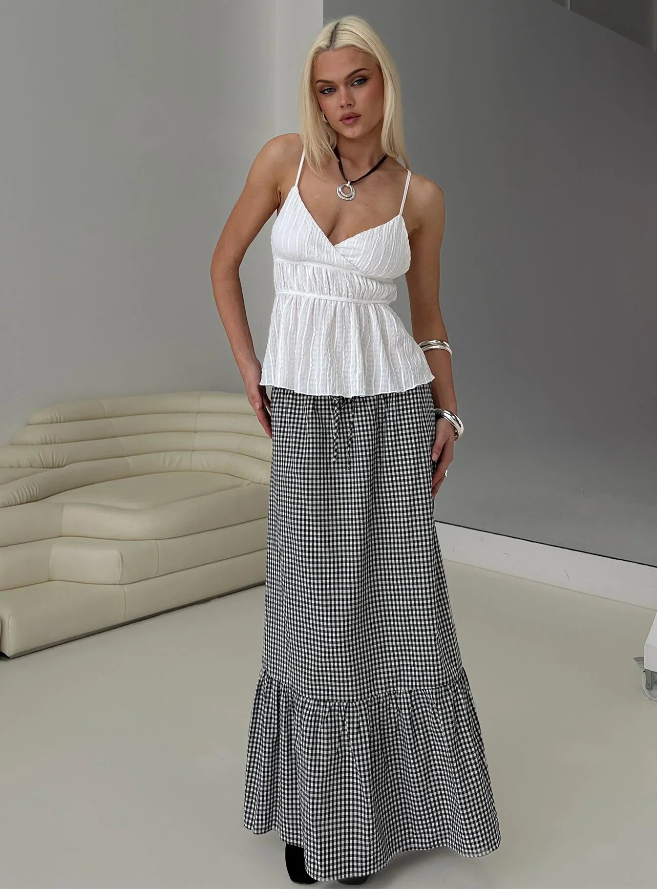 Modern Girl Maxi Skirt Black White Gingham