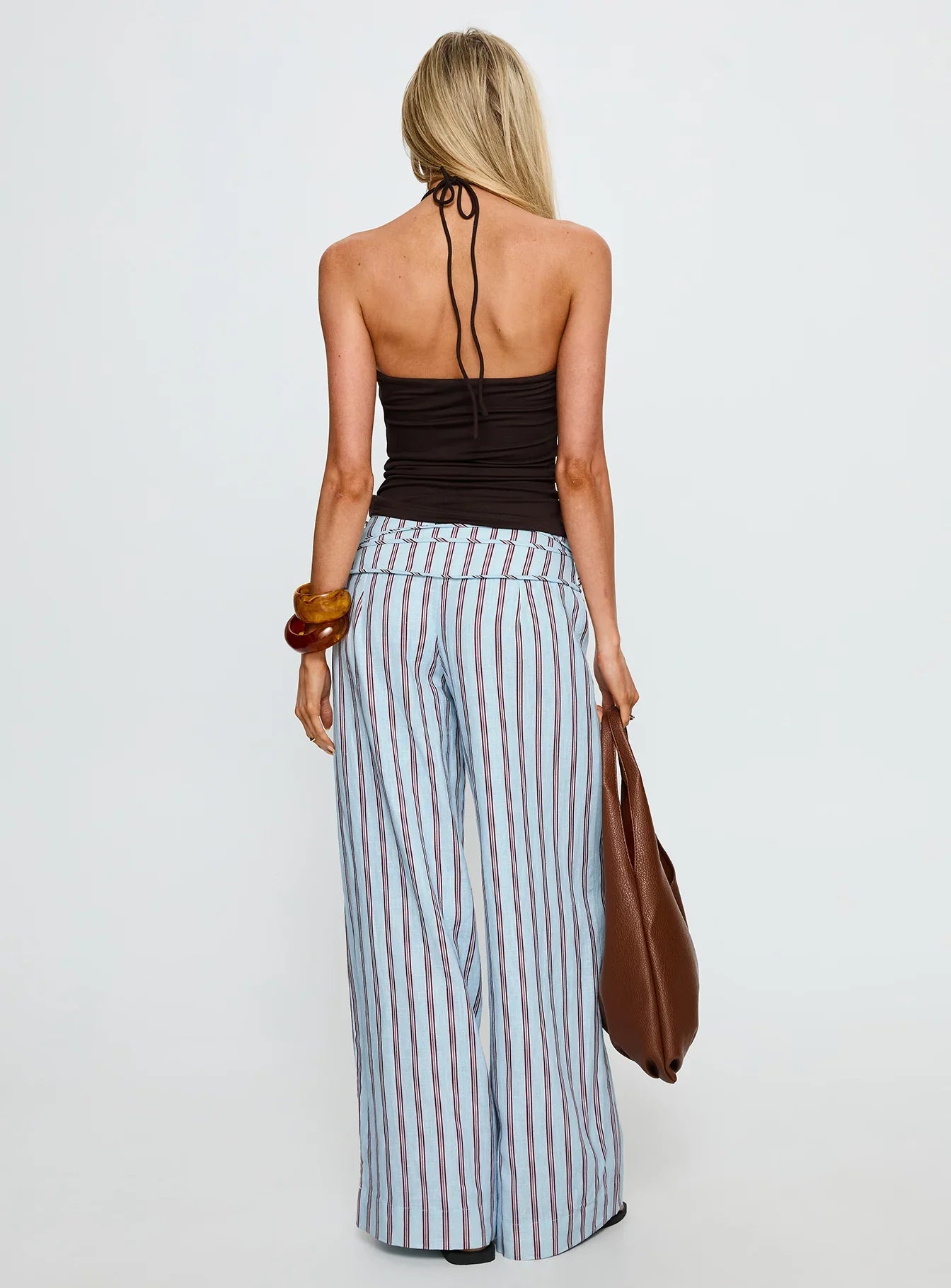 Silver Moon Linen Blend Tie Pants Blue Maroon Stripe