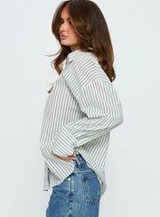 Alexi Long Sleeve Button Down Top Blue Brown Stripe