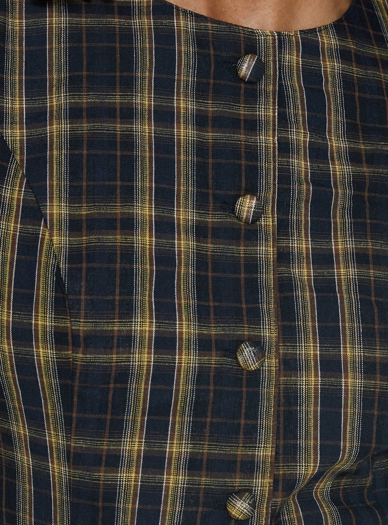 Femme Blouse Top Navy Lemon Plaid