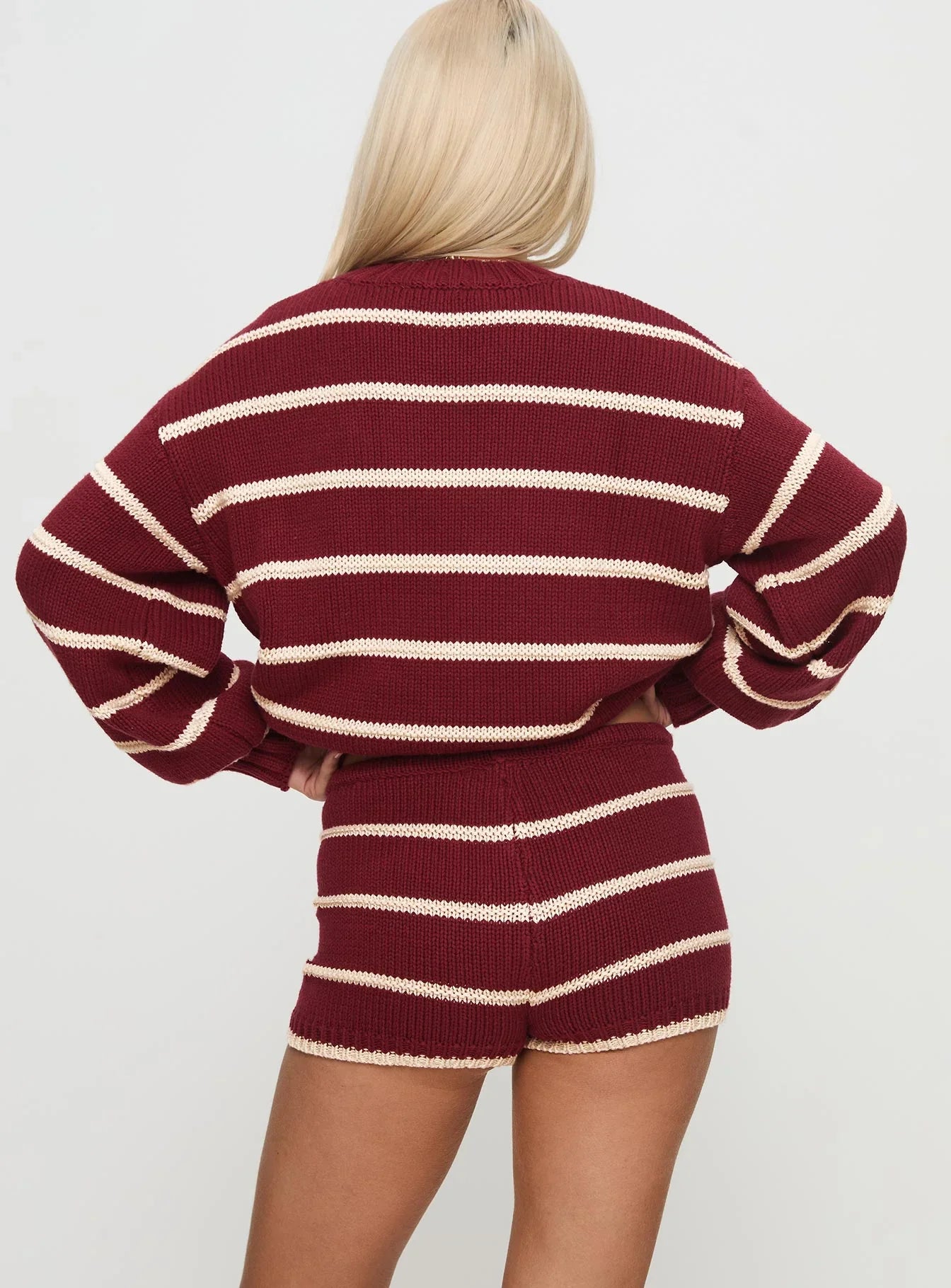 Read Your Mind Knit Short Maroon Stripe