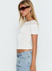 Breiann Lace Off Shoulder Short Sleeve Top White