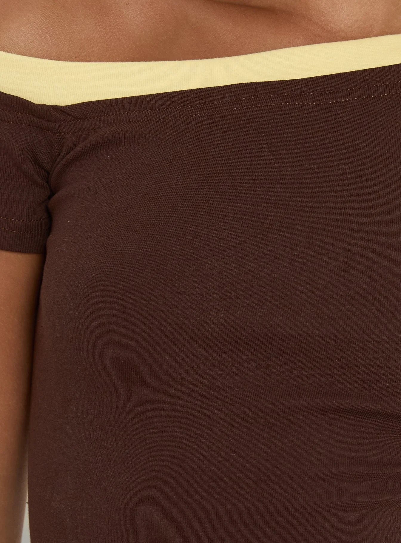 Eustace Off Shoulder Asymmetrical Top Brown Yellow