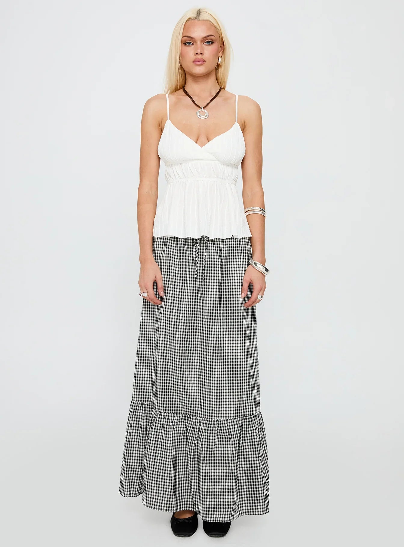 Modern Girl Maxi Skirt Black White Gingham