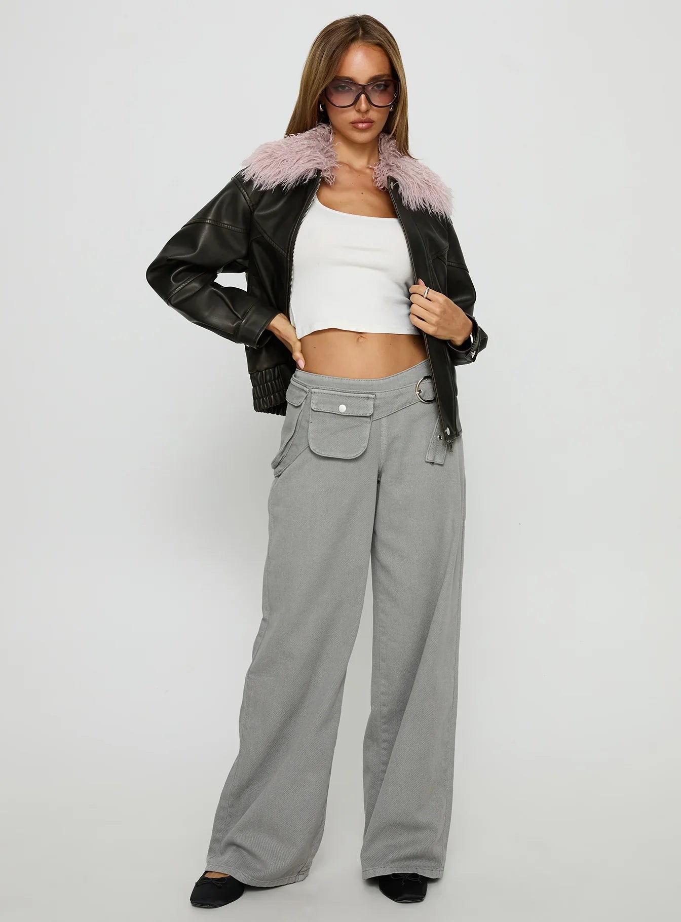 Brittanni Fluffy Collar Jacket Brown Pink