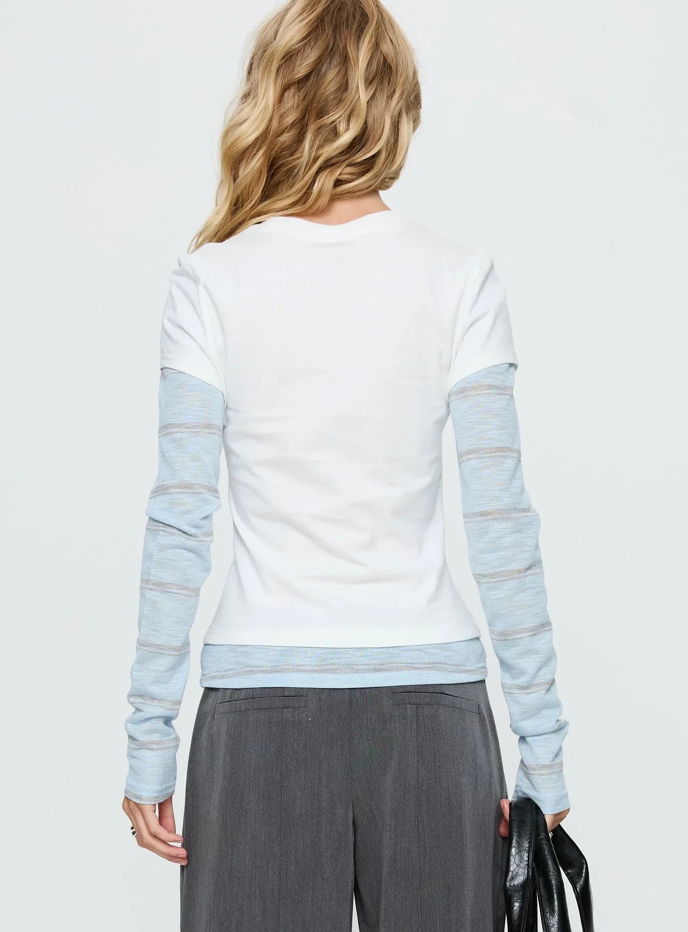 Caisey Layered Long Sleeve Top White Blue Stripe
