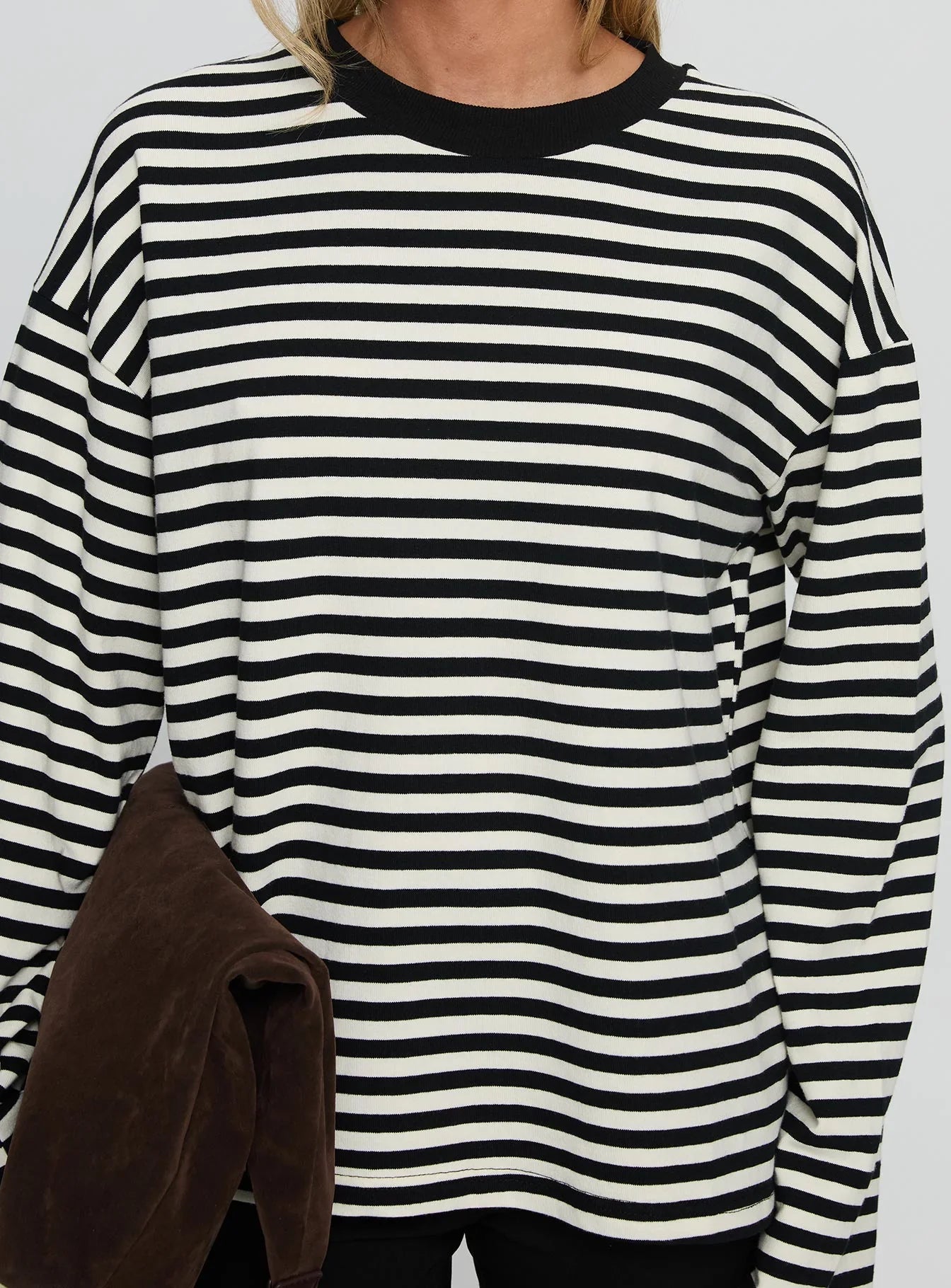 Settle Down Long Sleeve Top Black White Stripe