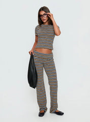Manolo Foldover Pants Brown Grey Stripe