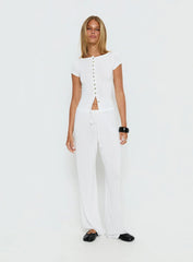 Angellina Jersey Button Down Top White