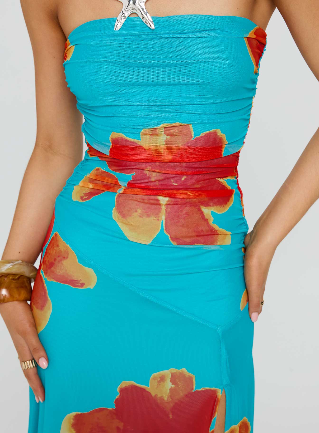 Katara Strapless Maxi Dress Blue Orange Floral