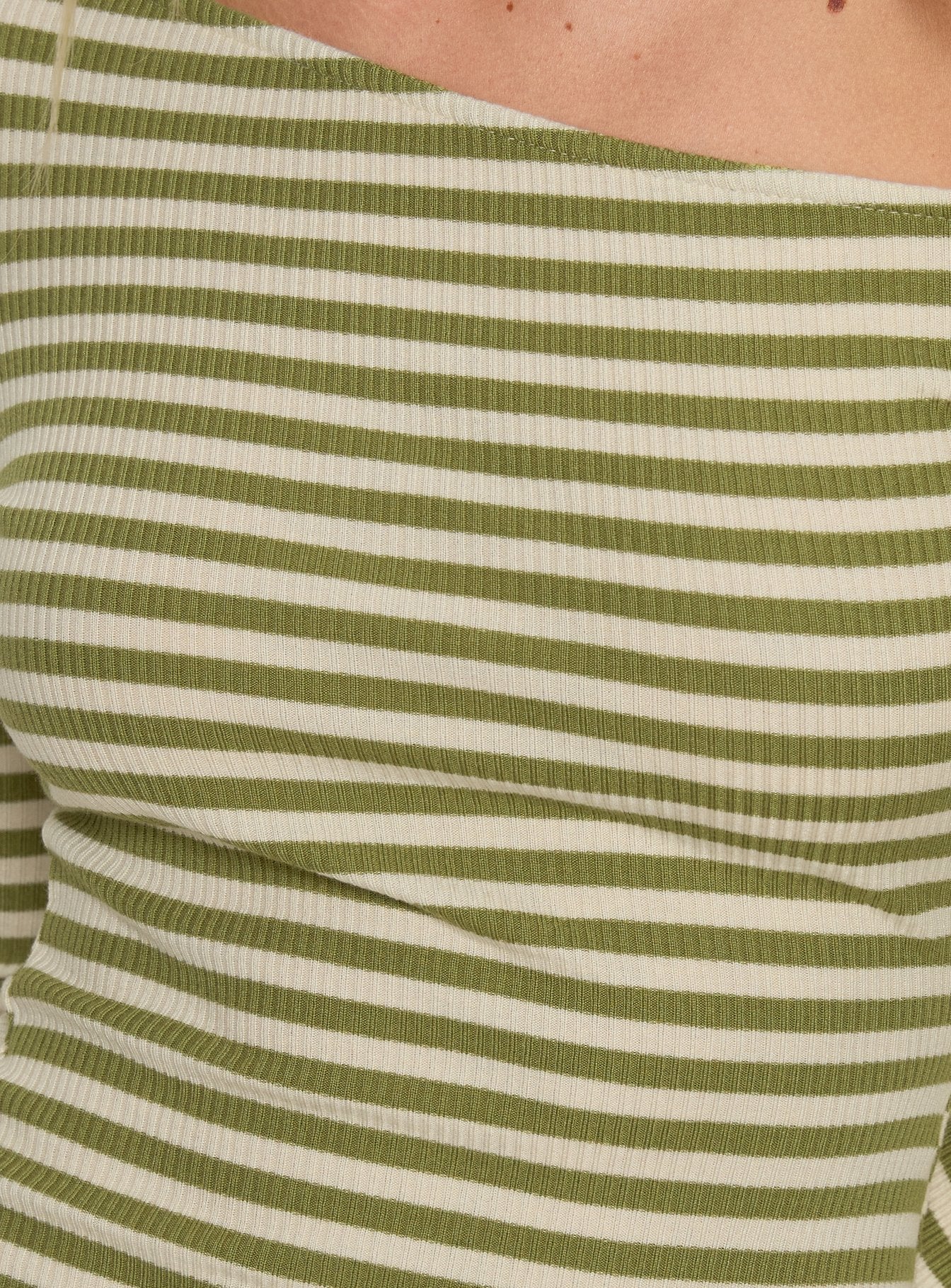 Adrietta Long Sleeve Off Shoulder Mini Dress Cream Matcha Stripe