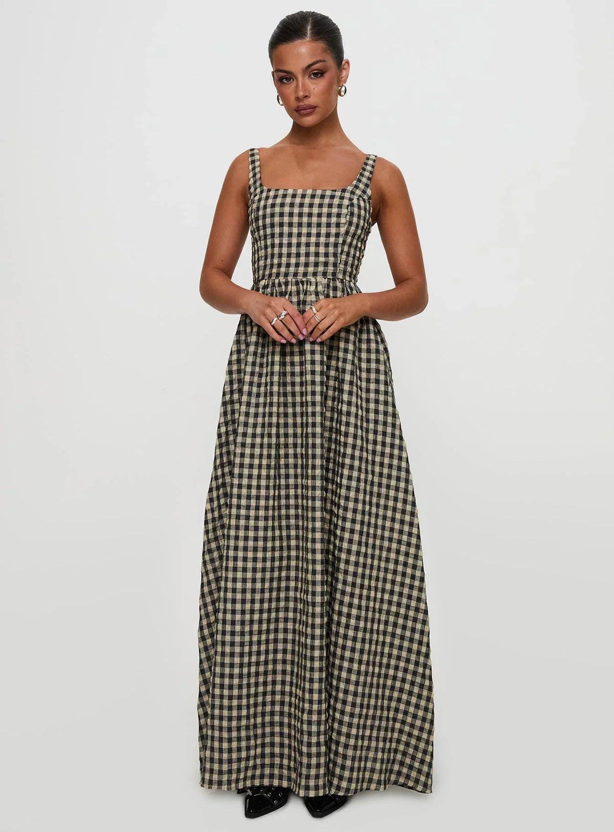 Cartmel Check Maxi Dress Black Cream