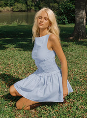 Yennifer Shirred Mini Dress Blue White