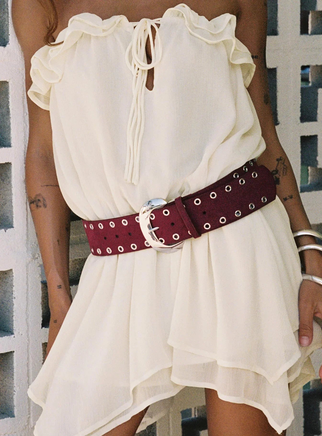 Captain Faux Suede Belt Red Silver
